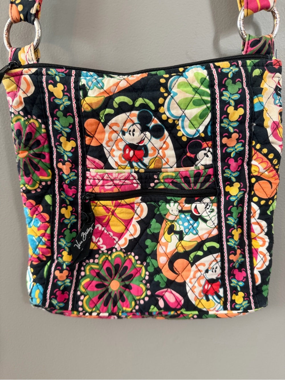 Vera Bradley Black Multicolor Mickey & Friends Quilted Crossbody